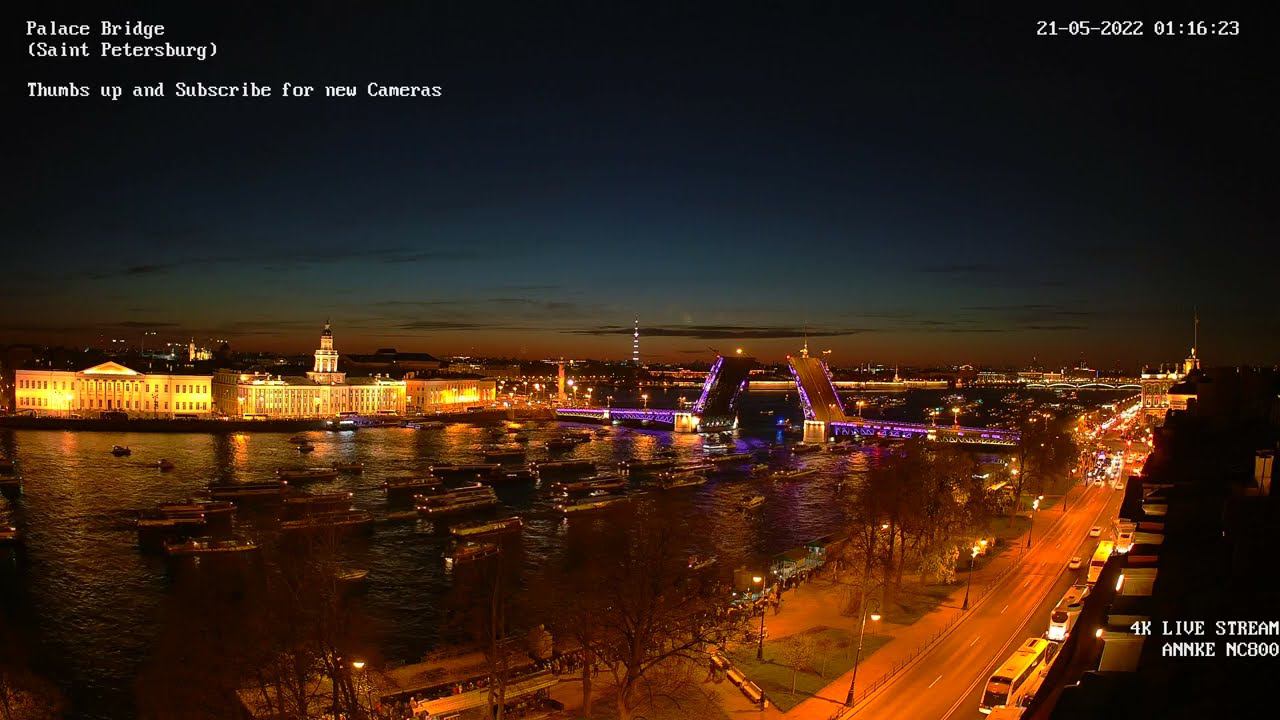 Сегодня 21 мая стартовал сезон "поющих мостов" в Санкт-Петербурге, разводка Дворцового моста 4K смотреть онлайн