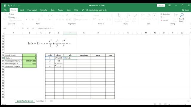 DERET TAYLOR - Menentukan Nilai Hampiran dari LN(x+1) menggunakan Microsoft Excel смотреть онлайн