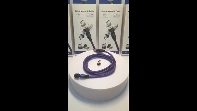 Магнитный, нейлоновый провод с вращением 3 сменных насадки USB, IOS, Type-C смотреть онлайн