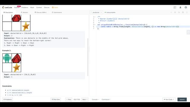 LEETCODE 63 (JAVASCRIPT) | UNIQUE PATHS II | CODING INTERVIEW PREP смотреть онлайн