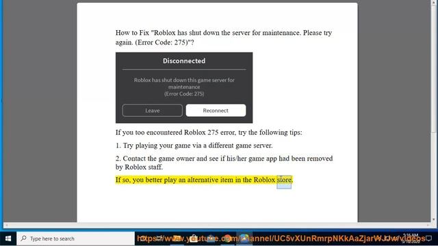 Fix "Roblox has shut down the server for maintenance. Please try again. (Error Code: 275) смотреть онлайн