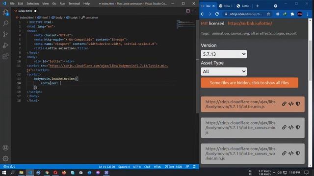 how to animate lottiefiles/JSON data inside html file. смотреть онлайн