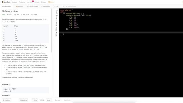 Leetcode #13: Roman to Integer C++ Solution смотреть онлайн