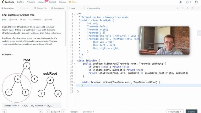 572. Subtree of Another Tree - LeetCode Java Solution смотреть онлайн