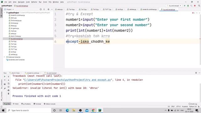 #17 Try Except Exception Handling in Python | Python Tutorial For Absolute Beginners In Hindi смотреть онлайн