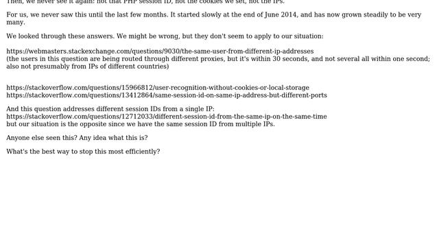 Website visitors with same PHP session ID, same cookies, but different IPs and user agents, all... смотреть онлайн