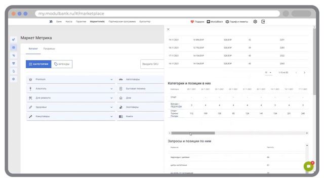 MarketMetrika в сервисе Маркетплэйс от Модуль банка