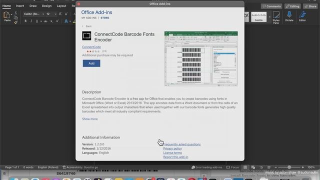 ConnectCode Barcode Fonts Encoder MAC OS add-in/add-on/plugin WORD смотреть онлайн