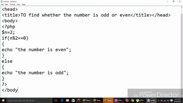Program to find Even or Odd number in PHP смотреть онлайн