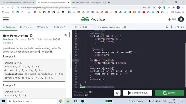 Next Permutation | C++| GFG | смотреть онлайн