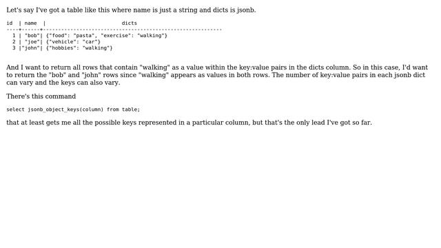 Databases: Return all rows with a certain value in jsonb dictionary in Postgres смотреть онлайн