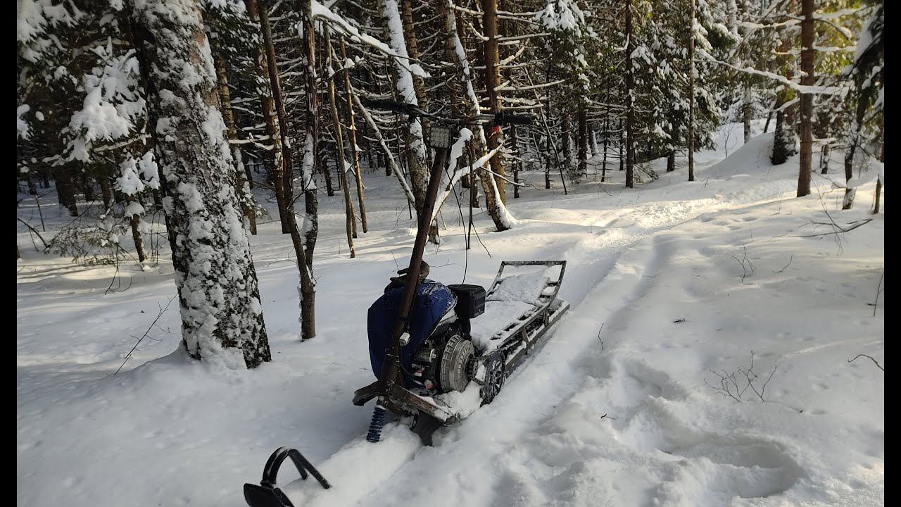 Снегоход снегокат по реке, крутые спуски и подъёмы с двигателем Lifan KP500 смотреть онлайн