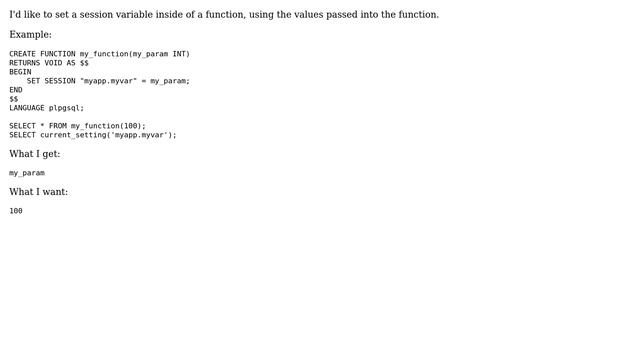 Databases: Can a session variable be set to the contents of a function parameter using SET SESSION? смотреть онлайн