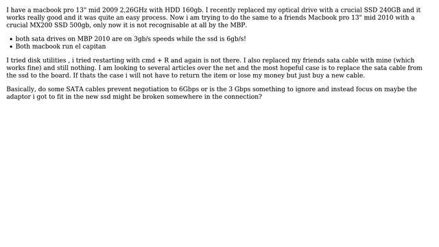 Apple: macbook mid 2010 13" won't recognise ssd crucial mx200 HD 500gb placed in the optical drive смотреть онлайн