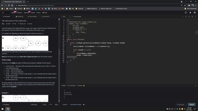 160. Intersection of Two Linked Lists (LeetCode LinkedList) смотреть онлайн
