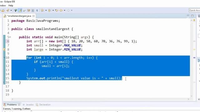 Java program to check for smallest/largest number in an array | Java Programs with solutions - 3 смотреть онлайн