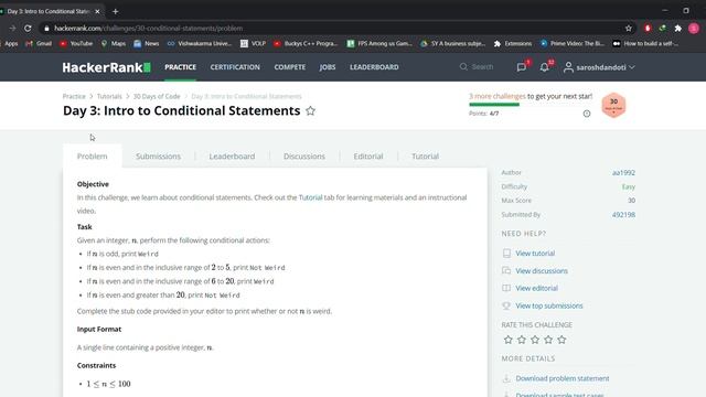Hacker Rank 30 Days of Code | Day 2,3 | Operators and Conditional Statements | C ++ | Let's Code ! смотреть онлайн