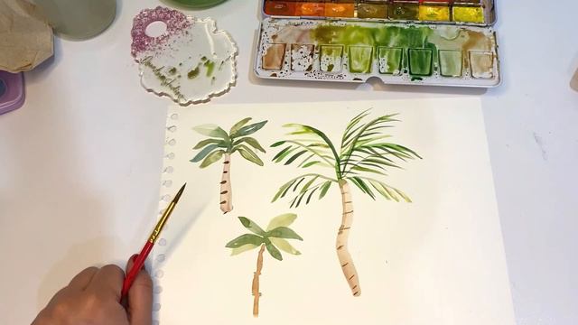 PINTAR PALMERAS y HOJAS TROPICALES con ACUARELAS смотреть онлайн