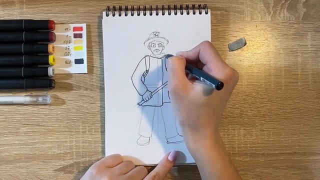 Как нарисовать пожарника карандашом и скетч маркерами | Рисунок для детей, поэтапно и легко смотреть онлайн