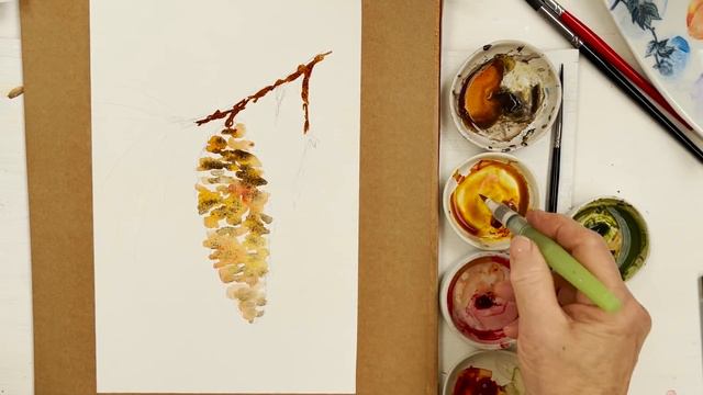 How to Paint a Pine Cone in Watercolor - fun easy step by step real time tutorial for everyone смотреть онлайн