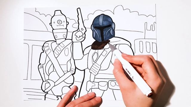 DRAWING STAR WARS THE MANDALORIAN WITH SHARPIE MARKERS - COLORING STAR WARS THE MANDALORIAN SCENE смотреть онлайн