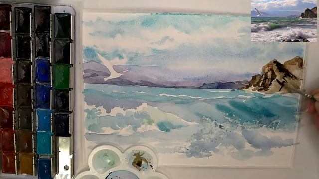 Море.Горы.Брызги.Чайка. | Как нарисовать морской пейзаж #какнарисовать #морскойпейзаж смотреть онлайн