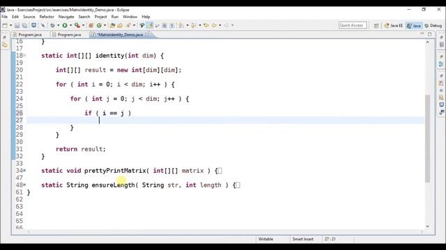 matrix identity in java смотреть онлайн