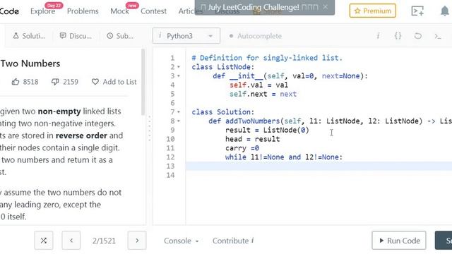 LeetCode 2 : Add Two Numbers смотреть онлайн