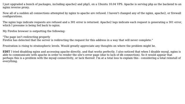 DevOps & SysAdmins: apache returns 301 error after apache & php upgrade on ubuntu 10.04 смотреть онлайн