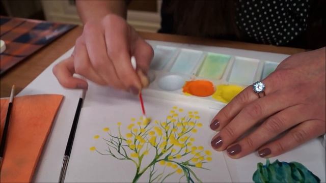 Как нарисовать ОТКРЫТКУ к 8 МАРТА. Веточка МИМОЗЫ. Акварель. Гуашь.