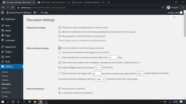 Discussion Setttings in WordPress - User profile default settings - Academy365.net смотреть онлайн