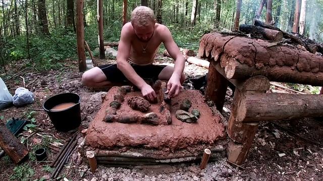Собрал печь-плиту из камня и глины часть 1 смотреть онлайн