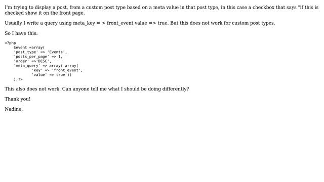 Wordpress: Pull a post based on a meta value in a custom post type смотреть онлайн