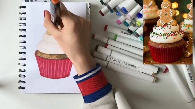 НОВОГОДНИЙ КАПКЕЙК МАРКЕРАМИ // Скетчинг маркерами // Маркеры с AliExpress // Пошаговый Видеоурок смотреть онлайн
