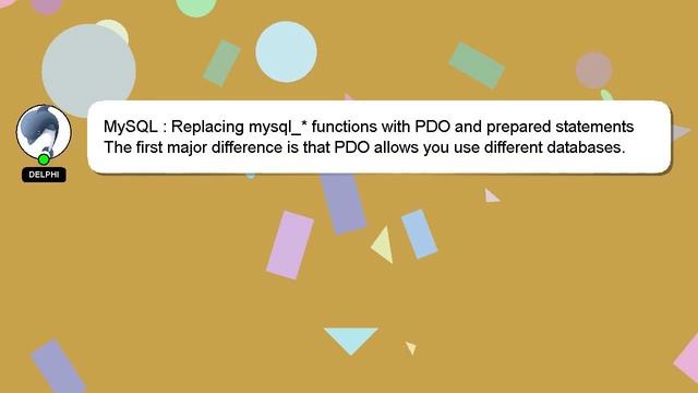 MySQL : Replacing mysql_* functions with PDO and prepared statements смотреть онлайн