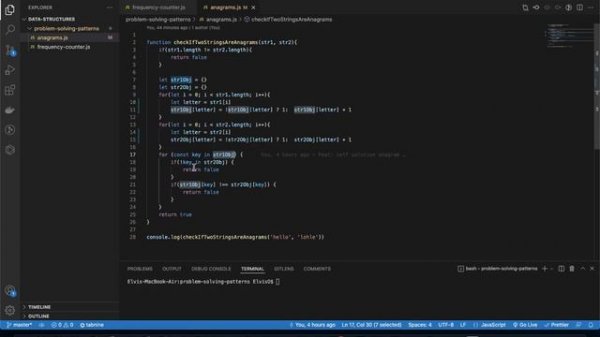 How to check if two strings are anagrams (Data Structures and Algorithms in JavaScript)