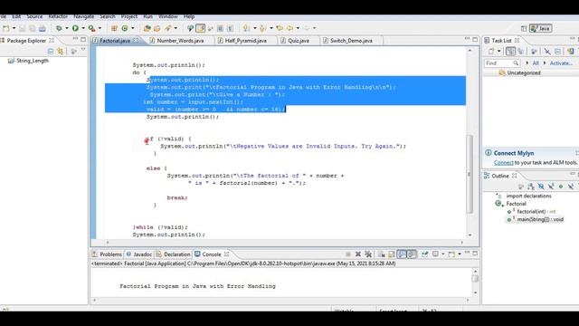 Factorial Program in Java With Error Handling смотреть онлайн