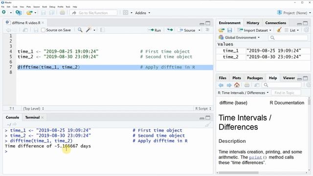 difftime Function in R (Example) | Difference of Two Time Objects in Years, Months, Days & Seconds смотреть онлайн