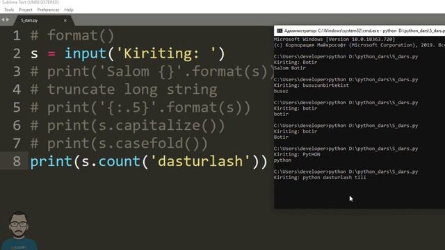 5-dastur | string, Python dasturlash tili. смотреть онлайн