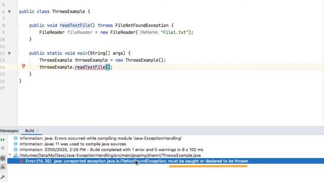 Java Exception | "throws" keyword смотреть онлайн