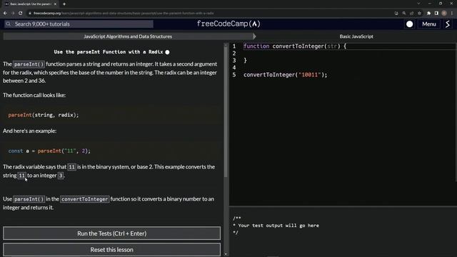 JavaScript Basic 109: Use the parseInt Function with a Radix | FreeCodeCamp смотреть онлайн