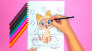 Раскраска котенок по имени Гав / цветными карандашами / самым маленьким