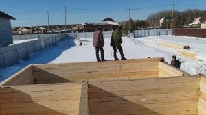 Баня 6х8 м. из бруса 150х150 мм. Сборка сруба.