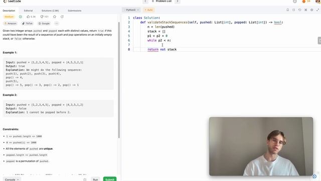 Validate Stack Sequences - LeetCode 946 - Python Solution смотреть онлайн