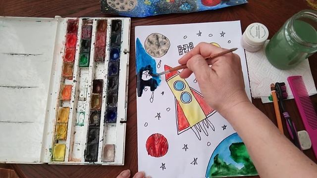 Рисуем ракету и космос смотреть онлайн