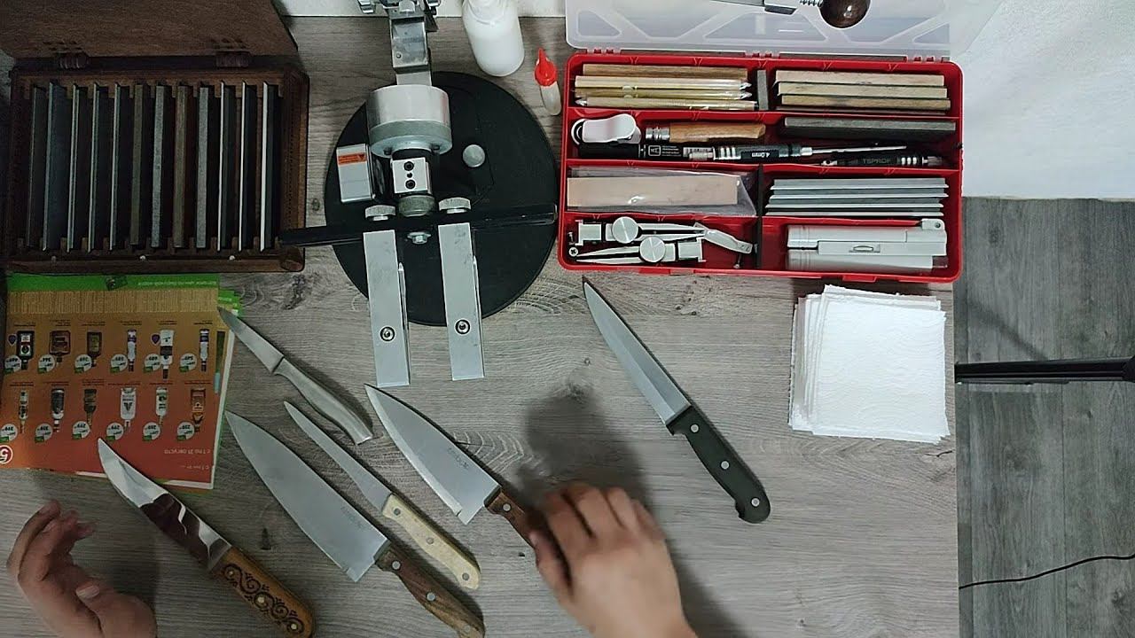 Заточка кухонных ножей, самых обычных, плюс правка на руках смотреть онлайн