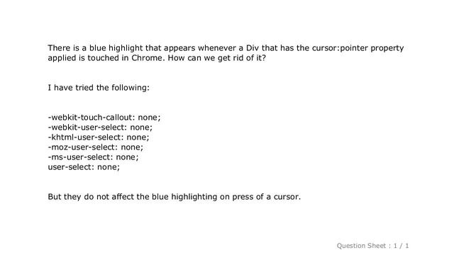 CSS : Disable Blue Highlight when Touch/Press object with Cursor:Pointer смотреть онлайн