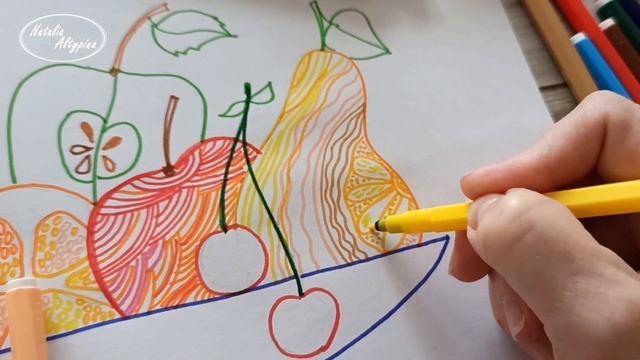 Натюрморт с фруктами. Рисуем натюрморт. Графика смотреть онлайн