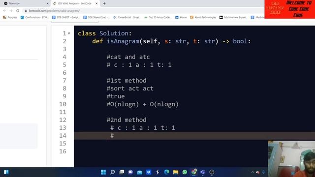 LECTURE-14 | PYTHON MEGA SERIES | VALID ANAGRAM | ARRAY AND HASHING | смотреть онлайн
