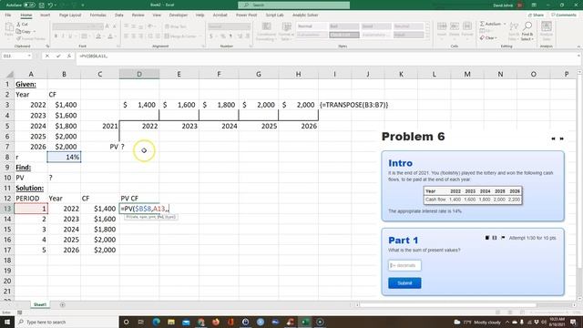 Present Value (PV) of different cash flows on Excel смотреть онлайн